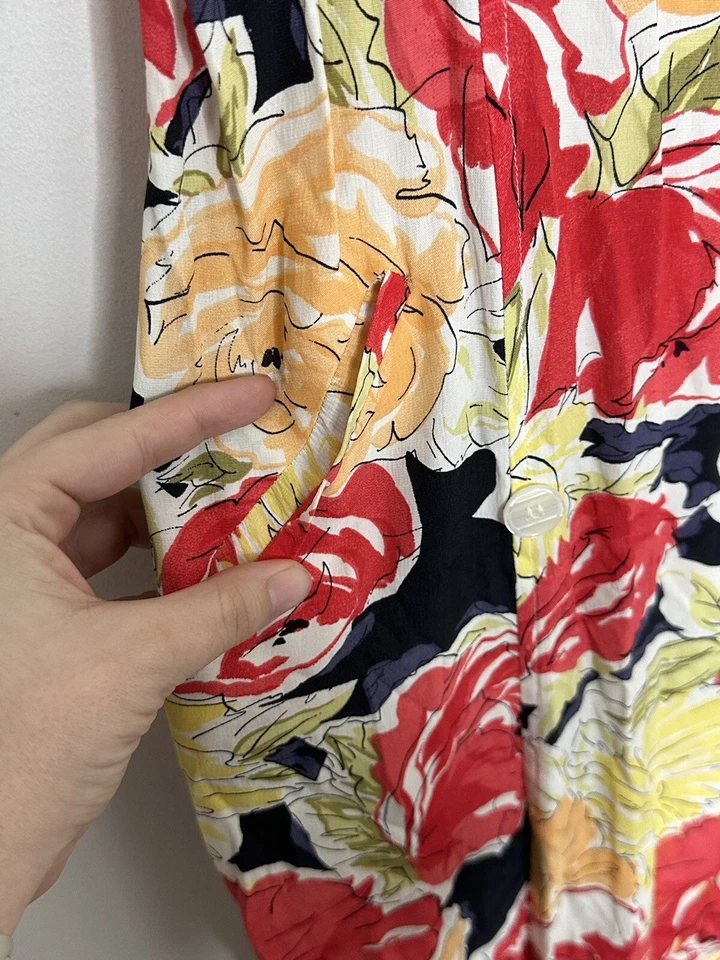 Vestido camisero vintage Ann Tian Kenar 2 blanco floral con botones talla 6 Foto 3 de 4