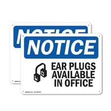 (2 Pack) Ear Plugs Available In Office OSHA Notice Sign Decal Metal Plastic
