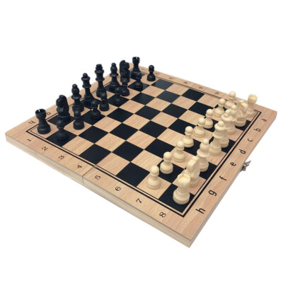 Klappbares Schachbrett aus Holz und zwei Arten Figuren Runde Figuren Set Brettspiel