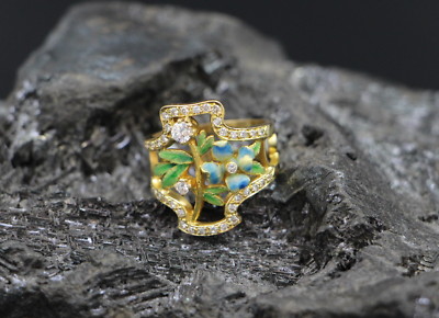 MASRIERA Y CARRERAS Designer RING mit BRILLANTEN & EMAILLE | 750er Gelbgold