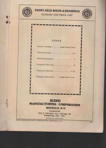 KING QUALITY BOLTS AND BUSHINGS 1924 CATALOG - Picture 3 of 4