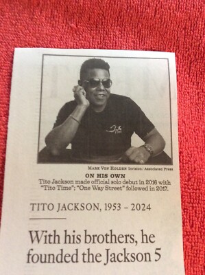 OBITUARY 1953 - 2024 TITO JACKSON THE JACKSON 5 ONE WAY STREET ABC I'LL BE THERE