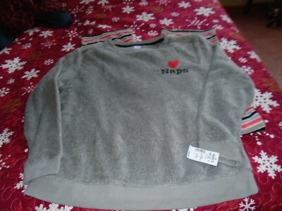 SO XXL Fleece Pajama Set ~ Naps ~ Gray with salmon stripes ~  NWT ~ Very soft