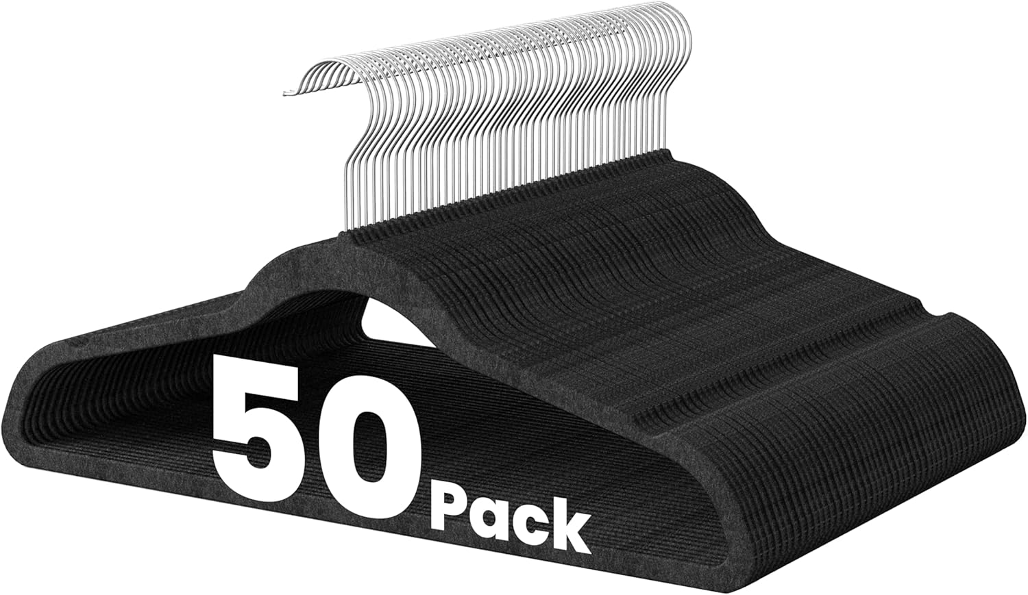 50 Heavy Duty Velvet Hangers Non-Slip Flocked Felt with Shoulder Support-image