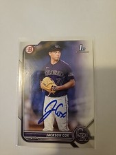 Jackson Cox 2022 Bowman Draft Signed Signed Baseball Card Colorado Rockies