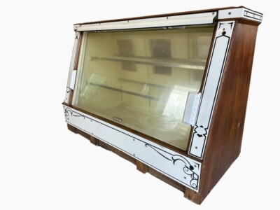 1930s Display case (deli / butcher / pastry). Porcelain and wood. Art Deco