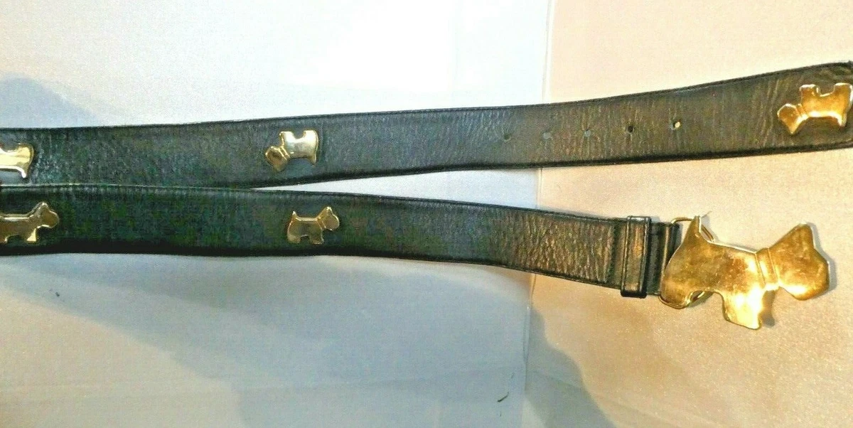 Scotty Scottie Dog Black Leather Brass Dogs Belt 1 1 2 wide SZ 32 S M 633