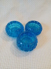 Vintage 3pc Blue Glass Salt Cellars 