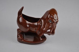 Vintage Ceramic Bassett Hound Brown Planter USA McFarlin Glazed Dog