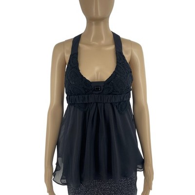Nuan Schwarz 100% Seide Neckholder Top Bluse Größe 44 Eu 40 UK 12 US 10