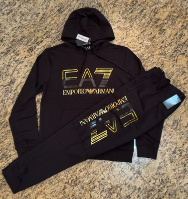 EMPORIO ARMANI $290 EA7 Mens Tracksuit Hoodie + Jogger Pants AUTHENTIC NEW Black