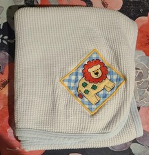 Gerber Boy's Blue Thermal Waffle Weave Receiving Blanket 38x30 Lion Vintage USA