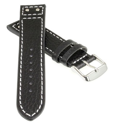 Flieger Büffelleder Uhrenarmband Modell Aviator schwarz 18 mm