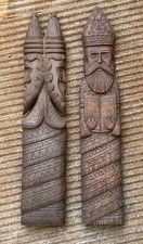 Pair of Large Hand Carved Wooden Sculptures Anthropomorphic Figures
