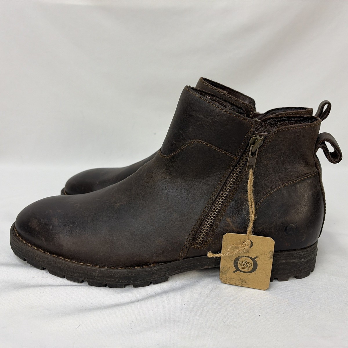 Born Dark Brown Ludo Leather Zip Boots NEW BORN LUDO DISTRESSED BROWN LEATHER ANKLE BIKER MOTO ZIP  main image 2