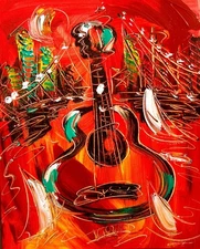 GUITAR JAZZ   ABSTRACT PAINTING Expressionist MODERN ART   DECOR WALL 32RgGRG23