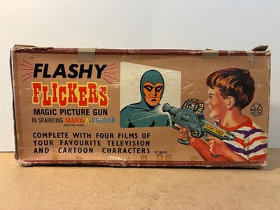 Vintage Flashy Flickers MARX Magic Picture Gun Projektor Spielzeug Filme verpackt FUNKTIONIERT