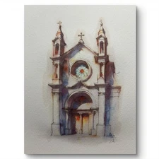 Original Classical Watercolor 8x10 Painting Architecture Church Cathedral