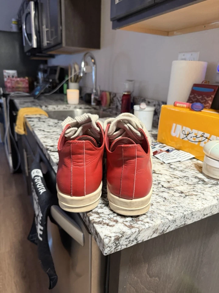 Rick Owens Ramones Leather Jumbo Lace DRKSHDW Red/white Men’s Size 46 / US 12 - Image 3 of 4