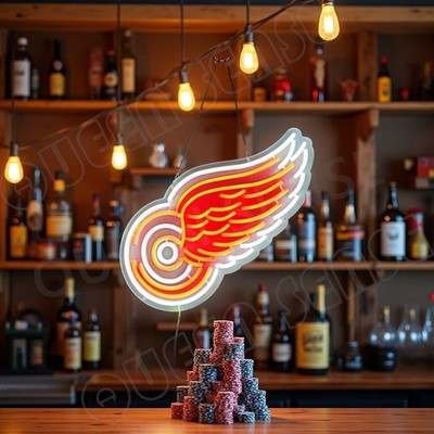 16''x12'' Detroit Red Wings Logo LED Neon Sign With Dimmer USB Powered Light VL