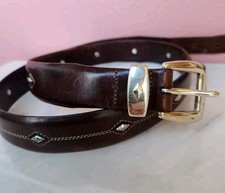 Brighton Brown Leather Belt Size 42 Western Diamond Inlay Brass Buckle 1.33