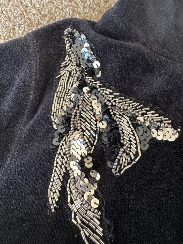 Sudadera con capucha Miss Me para mujer pequeña negra terciopelo bordado lentejuelas cuentas y2k Foto 2 de 4