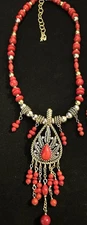 Carolyn Pollack American West Red Coral, Sterling Silver and Brass Necklace