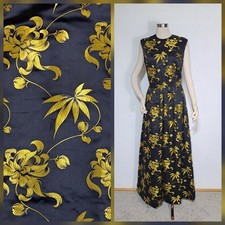 Vintage Black Gold Brocade Dress Sz L Tall Maxi Sheath Cheongsam