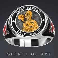 Saint St Patrick Ring 925 Silver Patron Saint Ireland Irish Bishop 18K-Gold-Pld.