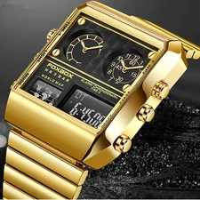 LIGE FOXBOX Men Rectangle Watch Steel Quartz Wristwatch Business Digital Watches