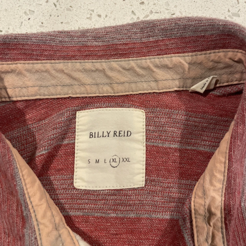 Camisa Polo Billy Reid Para Hombres Talla XL Se Ajusta Como Mediana Rojo Rayas Rendimiento Algodón Foto 2 de 4