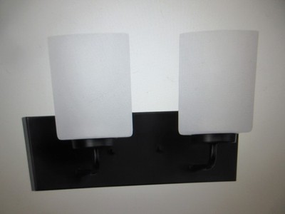Progress Lighting Merry 2-Light Matte Black Etched Glass Transitional Wall Light