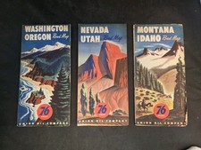 Lot of 3 Three Vintage UNION 76 Road MAPS 1951 Western States Great Graphics!