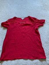 Counterparts Women Hollow Out Short Sleeve Henley T-Shirt Red Size S