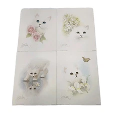 Vintage Fancy Feast Springtime Prints Harrison 1985 Set of 4 Cat Kitten Art 80's
