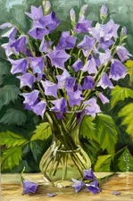 Still life Original Oil Painting Wildflowers, wild bluebells in glass vase 12x8
