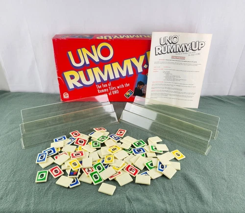 VINTAGE Uno Rummy Up COMPLETE Mattel 1993 Family Game 90's Tiles Complete