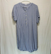 GAP Women's Small Blue White Striped Rayon Shirt Dress Short Sleeve Pockets S
