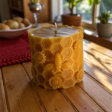 Organic Beeswax Honeycomb Candle Handmade Bee Design 2.5”x2” 24 Hours Long Burn