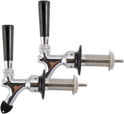 RealPlus 2 Pack Draft Beer Faucet with 4.1'' Shank, Black Handle and Tap Brush