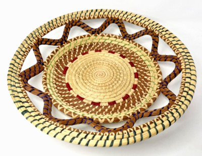 NEW Mayan Hands Celestina 13'' Round Pine Needle Woven Basket