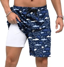 2025 Mens Swim Trunks Compression Liner Quick Dry Zipper Pockets Beach Shorts