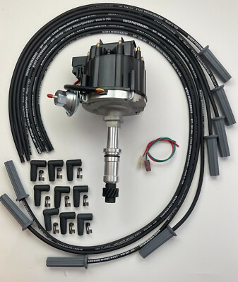 BUICK 340 350 SMALL BLOCK HEI DISTRIBUTOR + 8.5mm BLACK UNIVERSAL Plug Wires