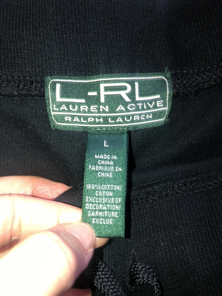 Pantalones de salón de punto lauren ralph lauren negro tejido de algodón, cordón dorado a rayas/ajuste Foto 2 de 4