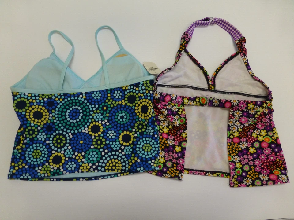 Camiseta Tankini Antigua Azul Marino Natación Niñas Grande Lunares Nueva y Floral Usada Foto 2 de 3