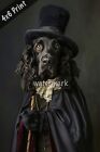 Field Spaniel dressed as a magician pulling a rabbit out 4x6 Print