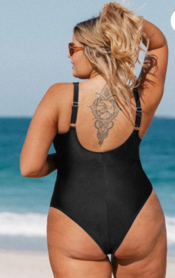 Cupshe Women's V Neck One Piece Swimsuit Ruffled Back Cross Swimwear-Large