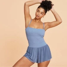 Blogilates Barre Romper Ballerina Mesh Skirt Steel Blue Size XL NEW