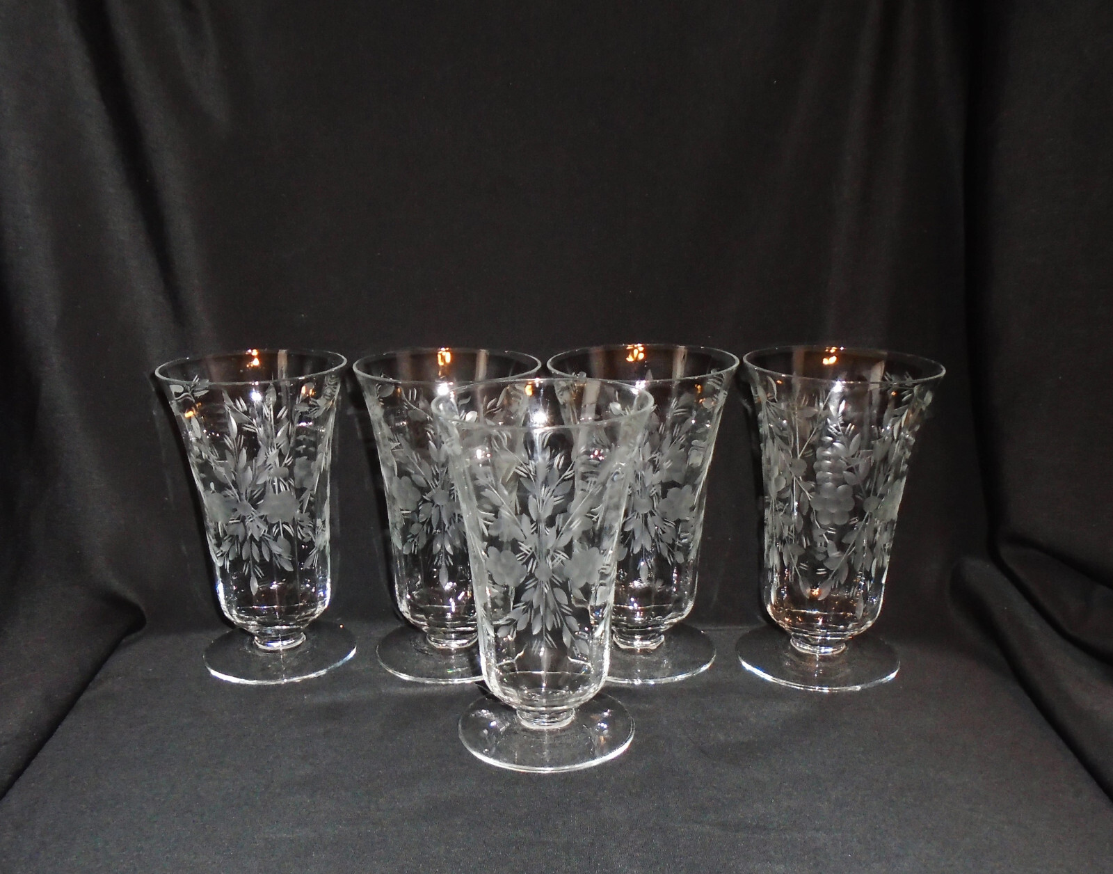 Etched Optic Iced Tea Glasses Set of 5 Clear Depression Glass Parfait Glasses