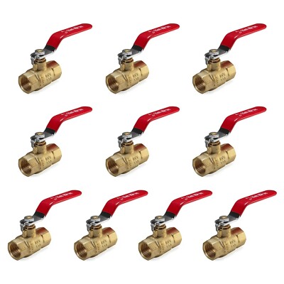 10PCS 1/2 Inch FNPT Full Port 600WOG Brass Ball Valve FIP Threaded,Red Handle